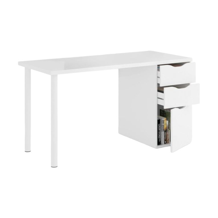 Scrivania lineare bianca 138x60cm con 2 cassetti - Abol