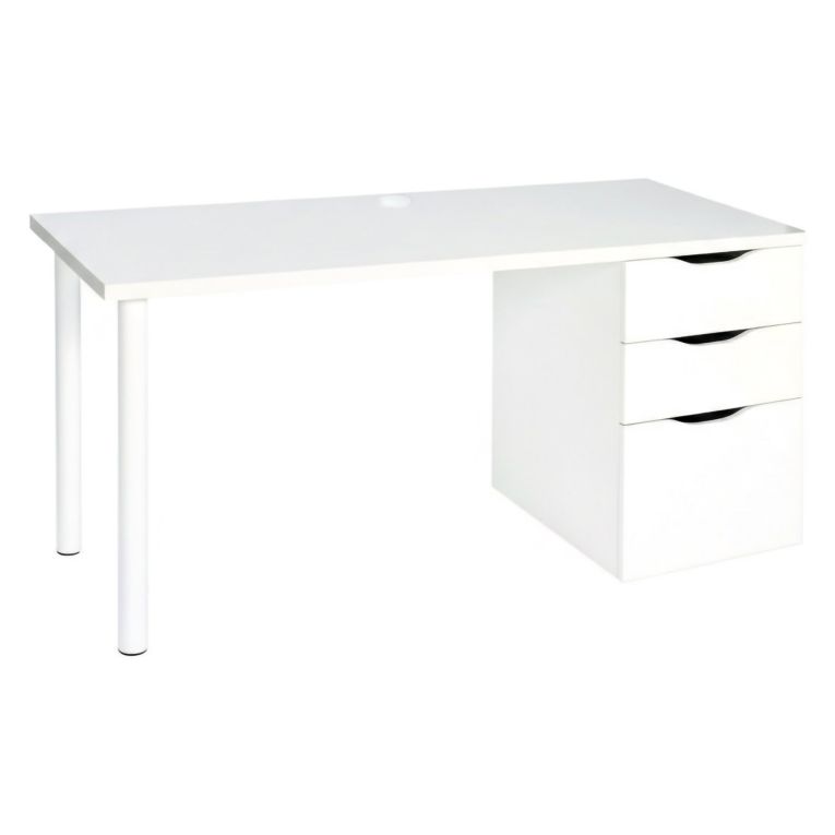 Scrivania lineare bianca 138x60cm con 2 cassetti - Abol