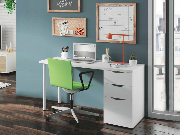 Scrivania lineare bianca 138x60cm con 2 cassetti - Abol