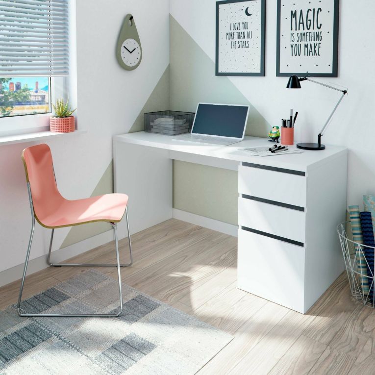 Scrivania lineare bianca 138x60cm con 3 cassetti - Alko