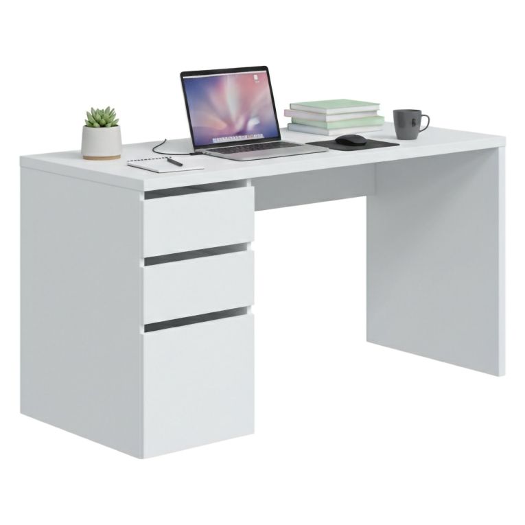 Scrivania lineare bianca 138x60cm con 3 cassetti - Alko