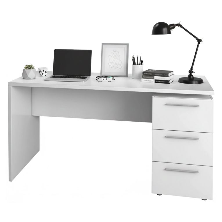 Scrivania lineare bianca 138x60cm con in legno - Alimet