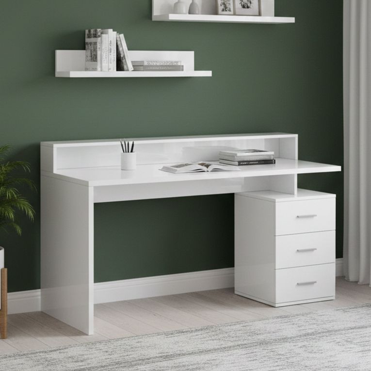 Scrivania lineare bianca 160x60cm con 3 cassetti - Bardi