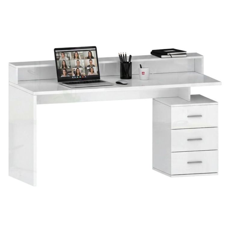 Scrivania lineare bianca 160x60cm con 3 cassetti - Bardi