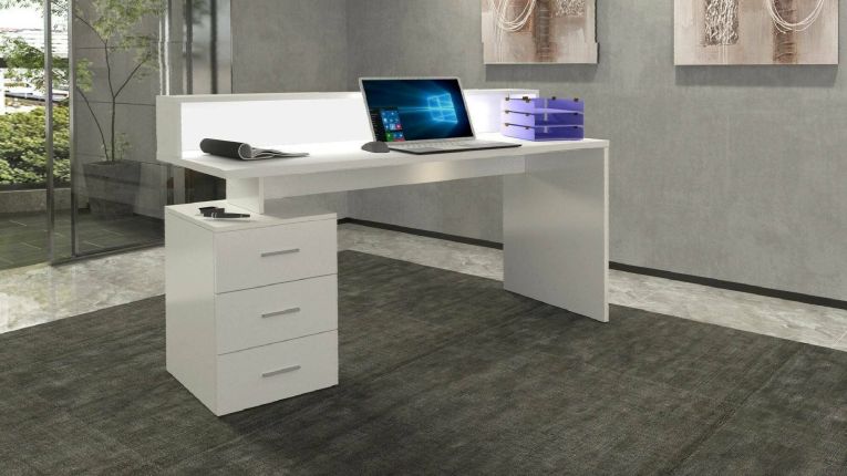 Scrivania lineare bianca 160x60cm con 3 cassetti - Bardi