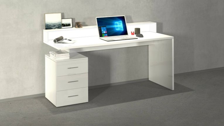 Scrivania lineare bianca 160x60cm con 3 cassetti - Bardi