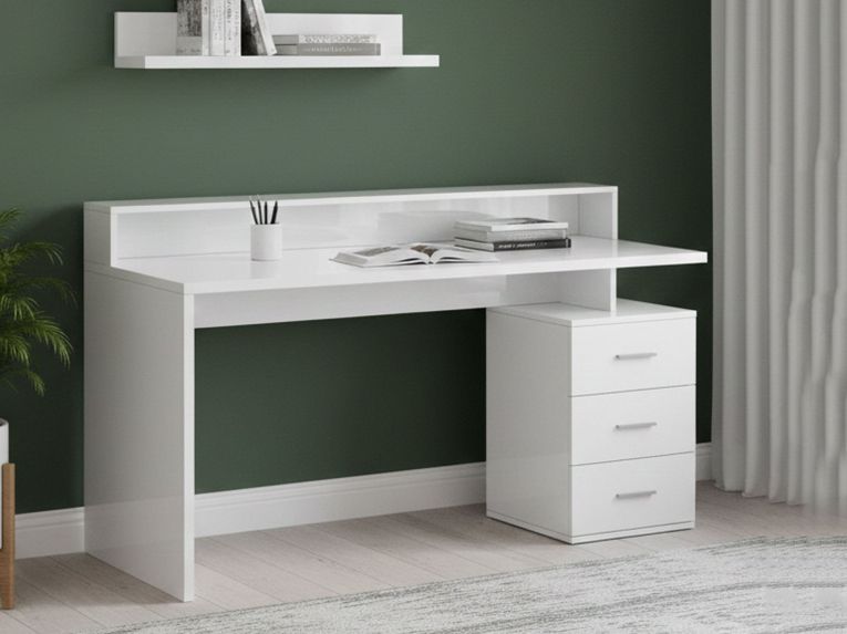 Scrivania lineare bianca 160x60cm con 3 cassetti - Bardi