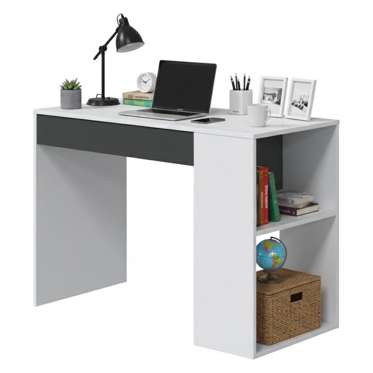 Scrivania lineare bianca e antracite 101x50cm con 1 cassetto - Attila