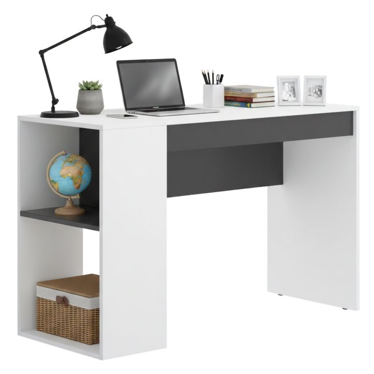 Scrivania lineare bianca e antracite 115x50cm con libreria - Arianella