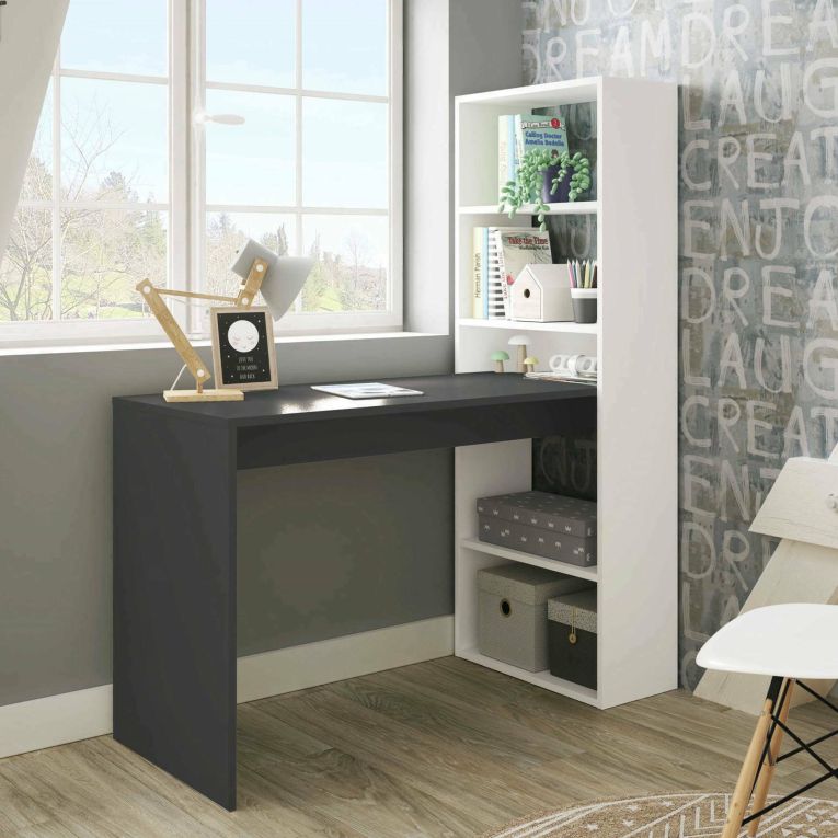 Scrivania lineare bianca e antracite 120x53cm con libreria - Ali