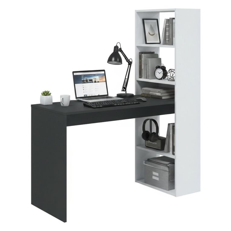 Scrivania lineare bianca e antracite 120x53cm con libreria - Ali