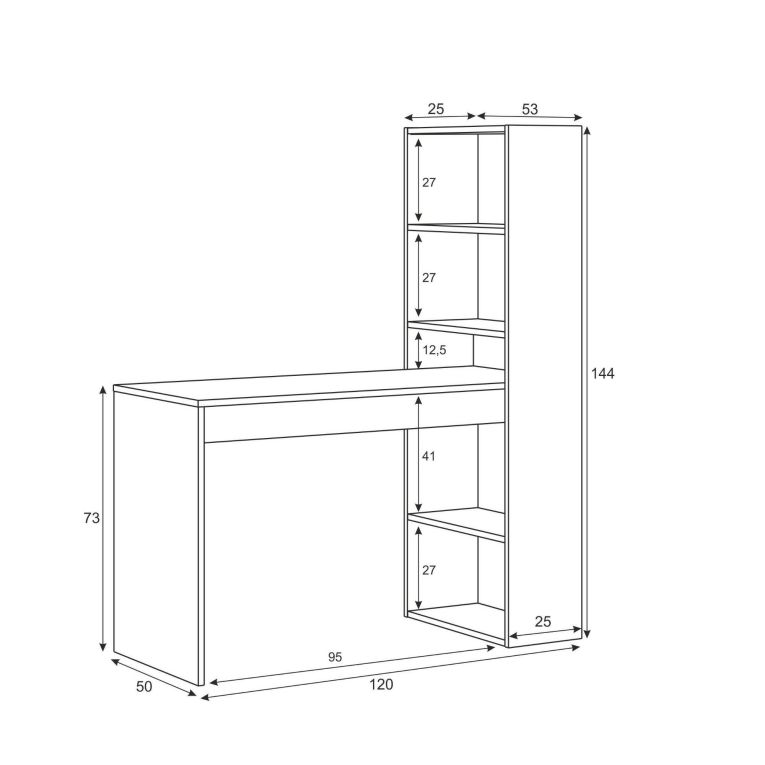 Scrivania lineare bianca e antracite 120x53cm con libreria - Ali