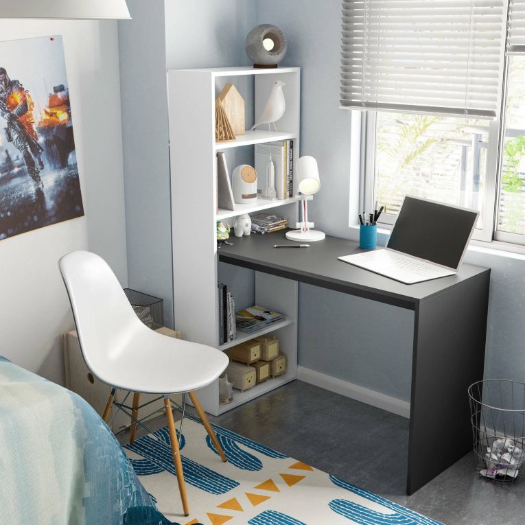 Scrivania lineare bianca e antracite 120x53cm con libreria - Ali