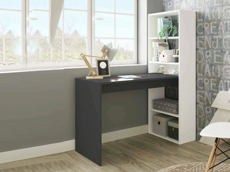 Scrivania lineare bianca e antracite 120x53cm con libreria - Ali