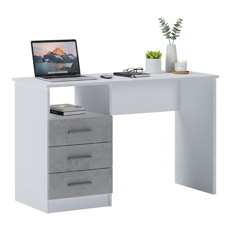 Scrivania lineare bianca e cemento 120x48cm con 3 cassetti - Ardauli