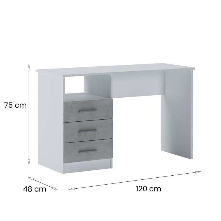 Scrivania lineare bianca e cemento 120x48cm con 3 cassetti - Ardauli