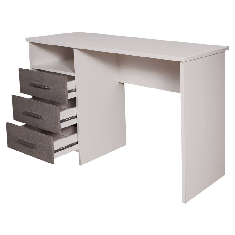 Scrivania lineare bianca e cemento 120x48cm con 3 cassetti - Ardauli