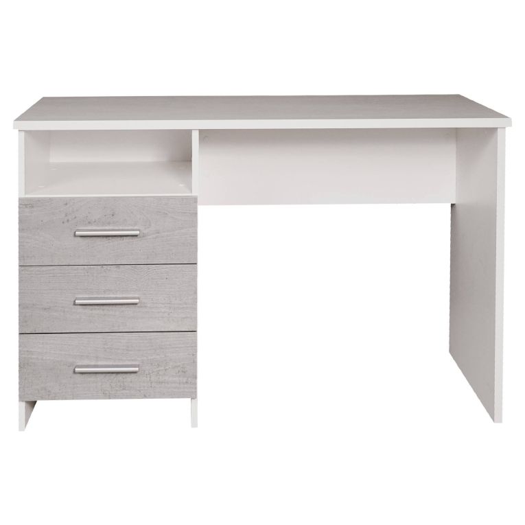 Scrivania lineare bianca e cemento 120x48cm con 3 cassetti - Ardauli
