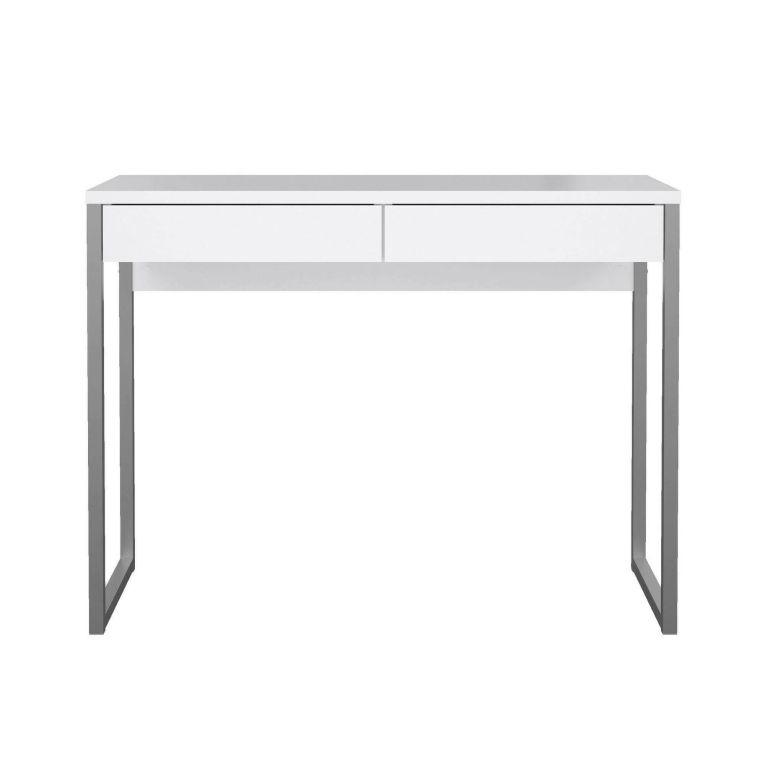 Scrivania lineare bianca e grigia 101x40cm con 2 cassetti - Anavi