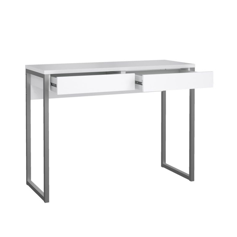 Scrivania lineare bianca e grigia 101x40cm con 2 cassetti - Anavi