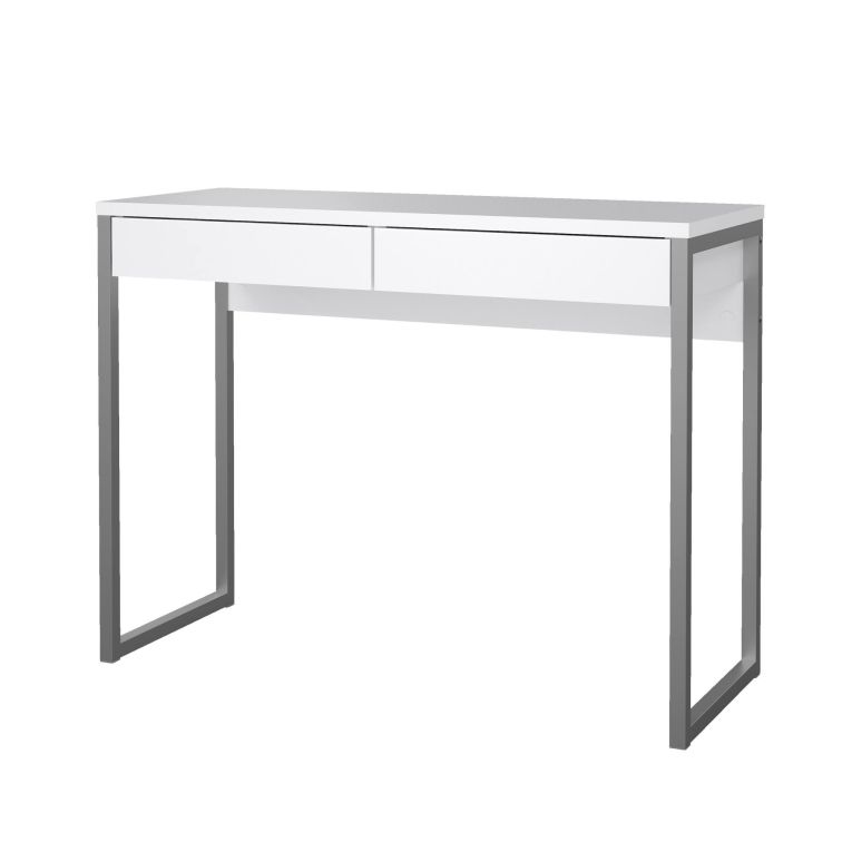 Scrivania lineare bianca e grigia 101x40cm con 2 cassetti - Anavi