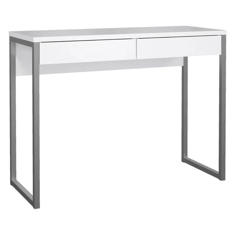 Scrivania lineare bianca e grigia 101x40cm con 2 cassetti - Anavi