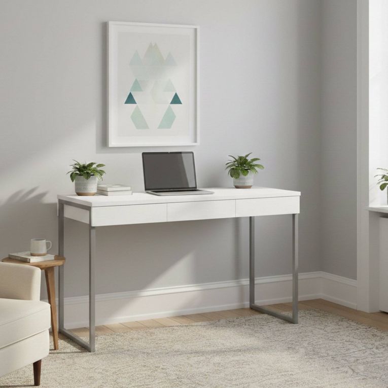 Scrivania lineare bianca e grigia 125x51cm con 3 cassetti - Amadeo