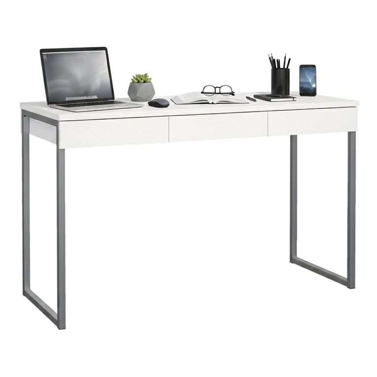 Scrivania lineare bianca e grigia 125x51cm con 3 cassetti - Amadeo