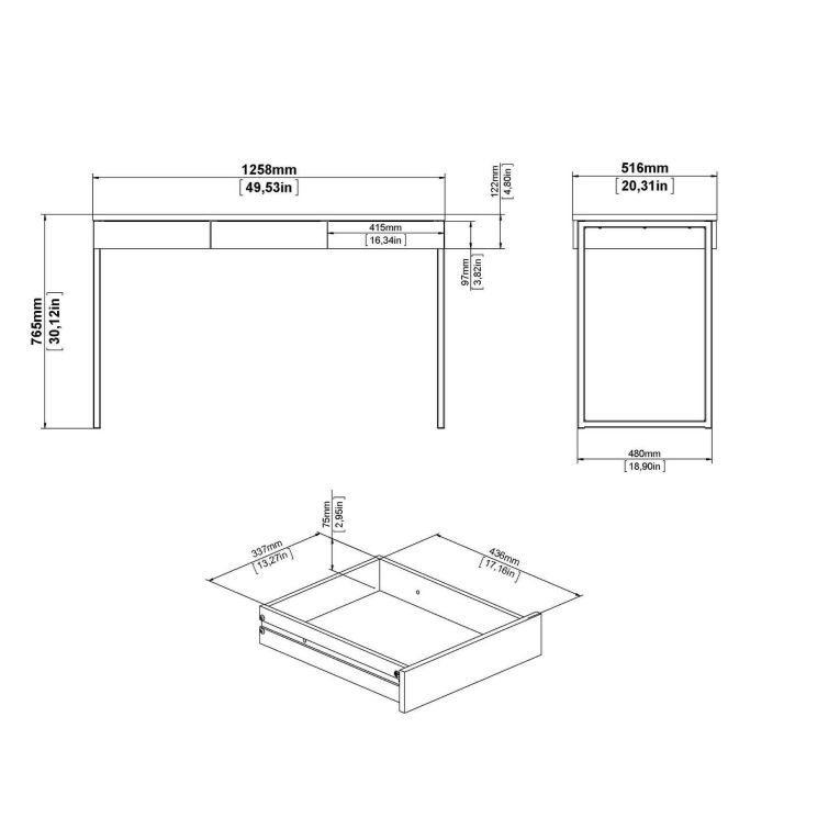 Scrivania lineare bianca e grigia 125x51cm con 3 cassetti - Amadeo