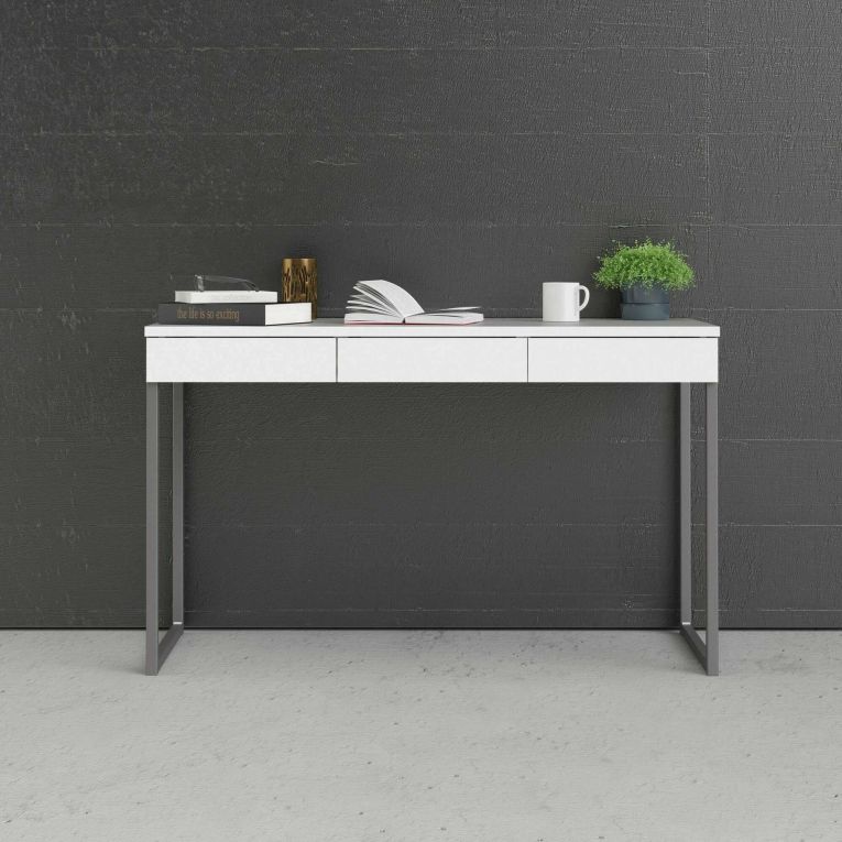 Scrivania lineare bianca e grigia 125x51cm con 3 cassetti - Amadeo