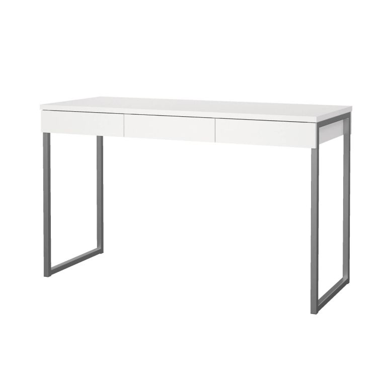 Scrivania lineare bianca e grigia 125x51cm con 3 cassetti - Amadeo