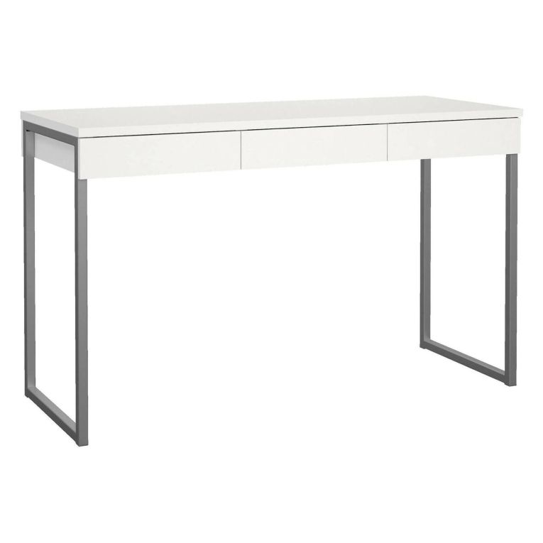 Scrivania lineare bianca e grigia 125x51cm con 3 cassetti - Amadeo