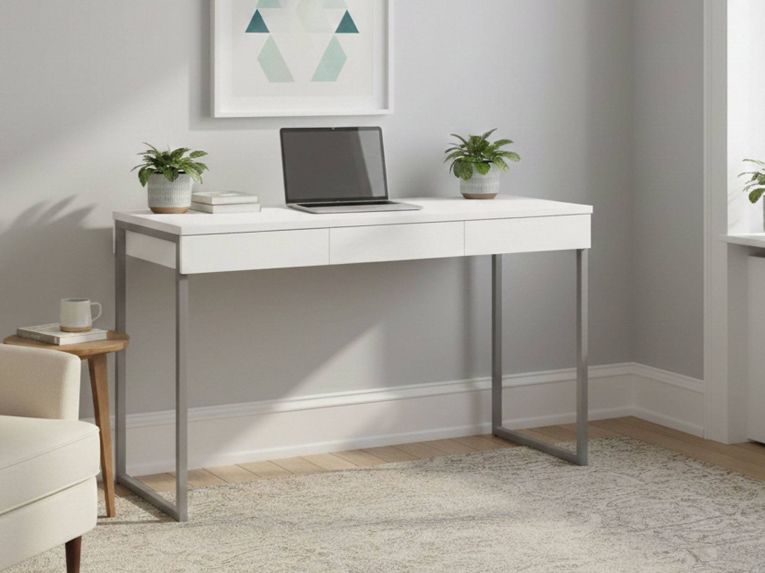 Scrivania lineare bianca e grigia 125x51cm con 3 cassetti - Amadeo