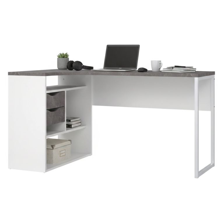 Scrivania lineare bianca e grigia 145x81cm con 2 cassetti - Moire