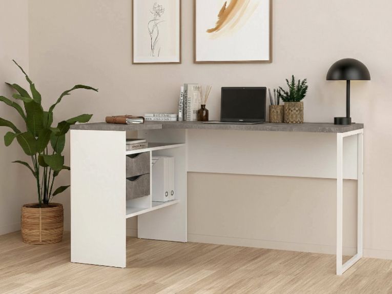 Scrivania lineare bianca e grigia 145x81cm con 2 cassetti - Moire