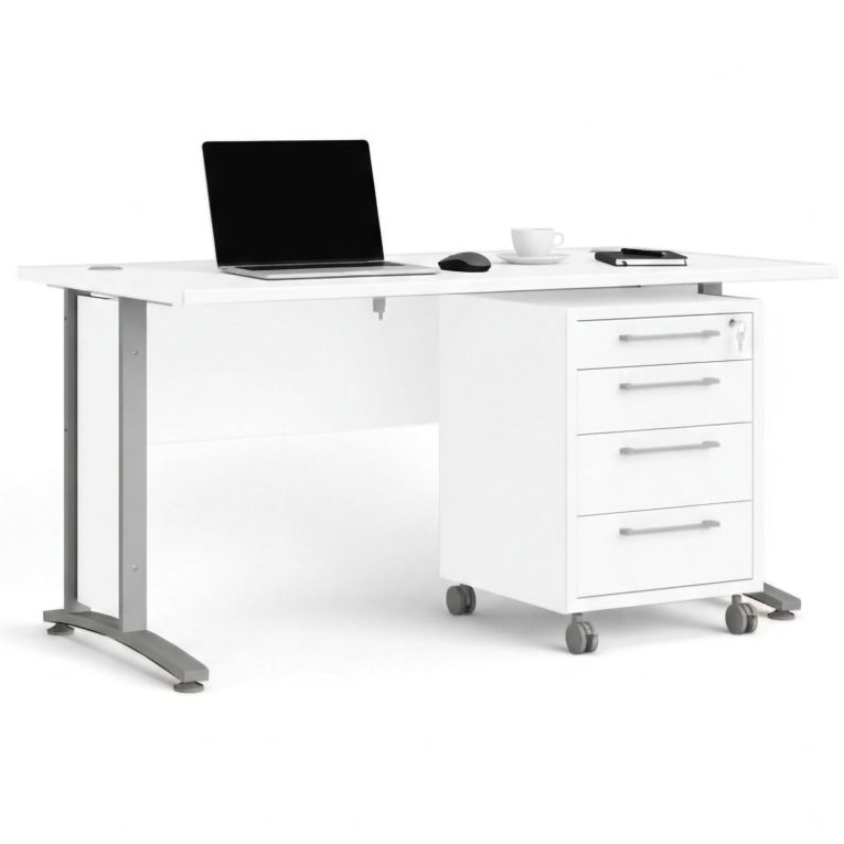 Scrivania lineare bianca e grigia 150x80cm con 3 cassetti - Azzaro