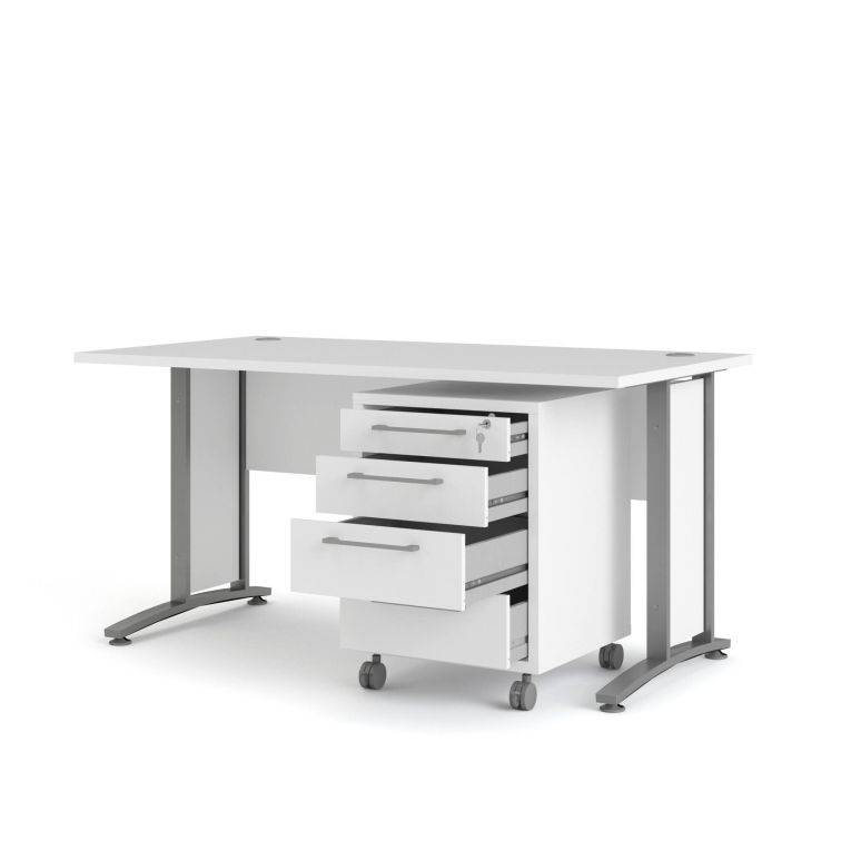 Scrivania lineare bianca e grigia 150x80cm con 3 cassetti - Azzaro