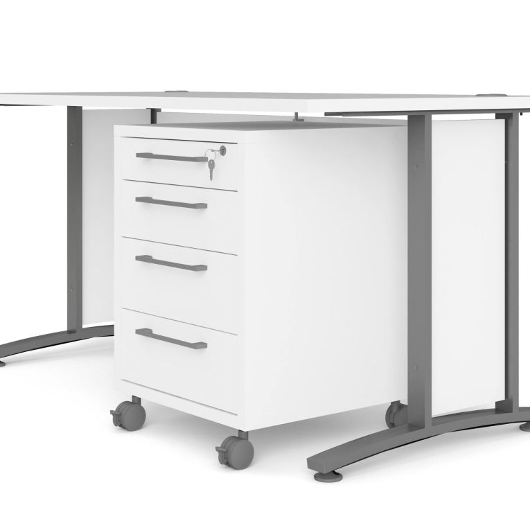 Scrivania lineare bianca e grigia 150x80cm con 3 cassetti - Azzaro