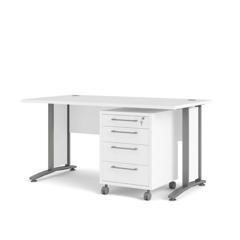 Scrivania lineare bianca e grigia 150x80cm con 3 cassetti - Azzaro