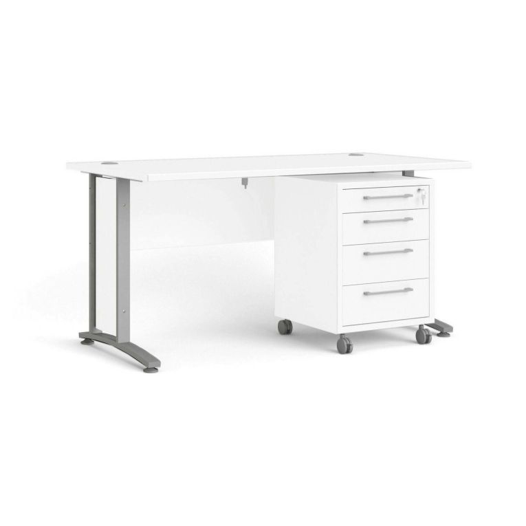 Scrivania lineare bianca e grigia 150x80cm con 3 cassetti - Azzaro