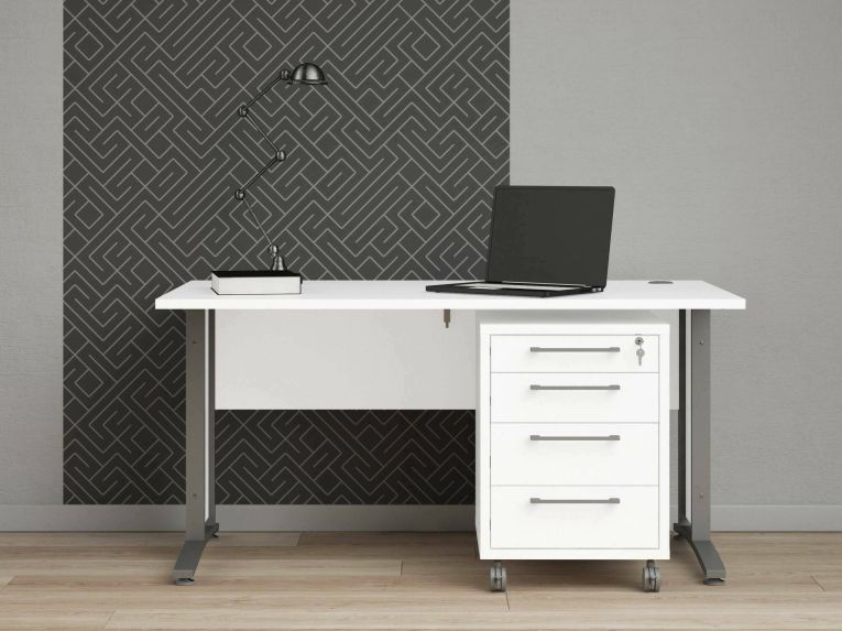 Scrivania lineare bianca e grigia 150x80cm con 3 cassetti - Azzaro