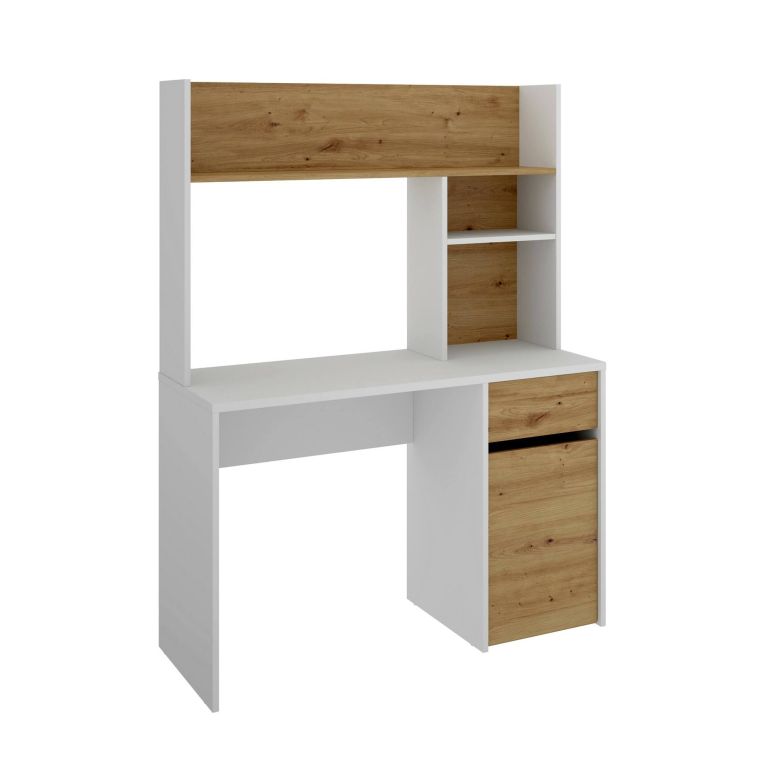Scrivania lineare bianca e legno 110x50cm con libreria - Zefiro