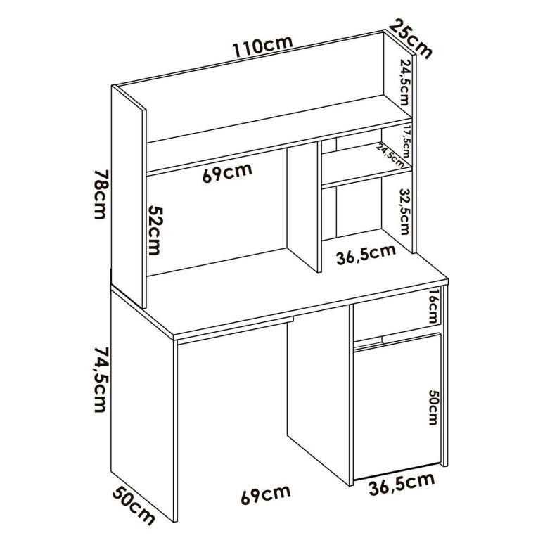 Scrivania lineare bianca e legno 110x50cm con libreria - Zefiro