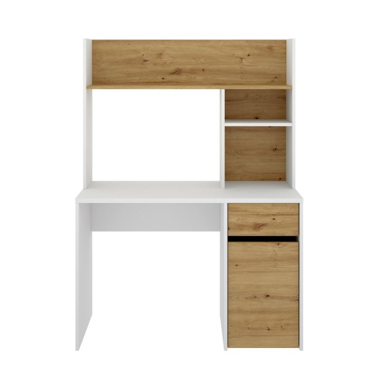 Scrivania lineare bianca e legno 110x50cm con libreria - Zefiro
