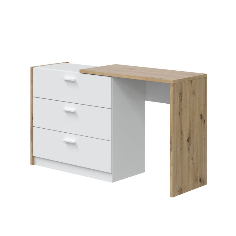 Scrivania lineare bianca e legno 130x40cm con 3 cassetti - Armando