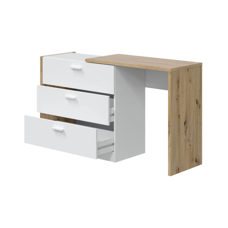 Scrivania lineare bianca e legno 130x40cm con 3 cassetti - Armando