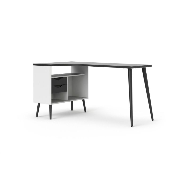 Scrivania lineare bianca e nera 145x81cm con 2 cassetti - Katherine