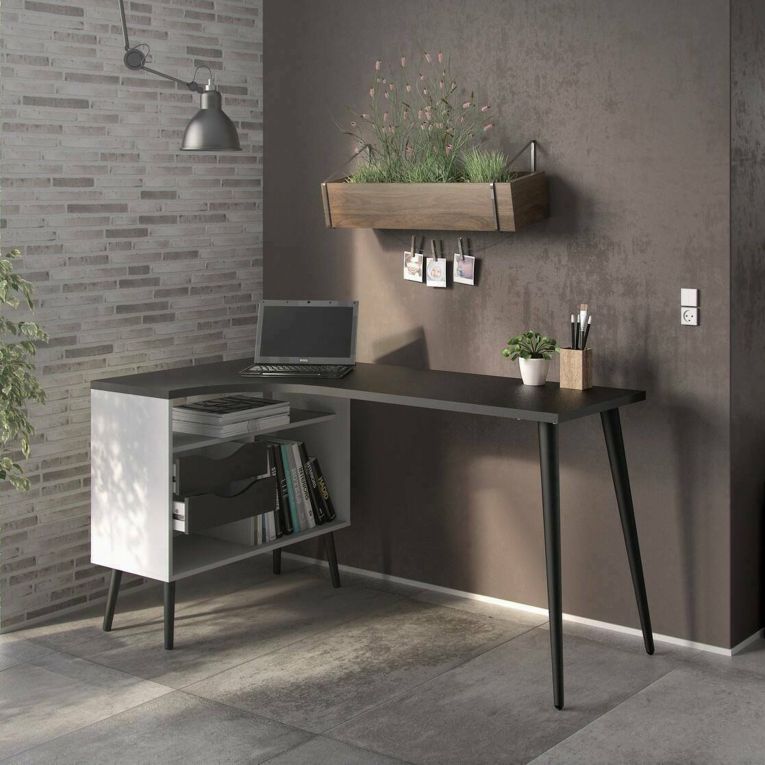Scrivania lineare bianca e nera 145x81cm con 2 cassetti - Katherine