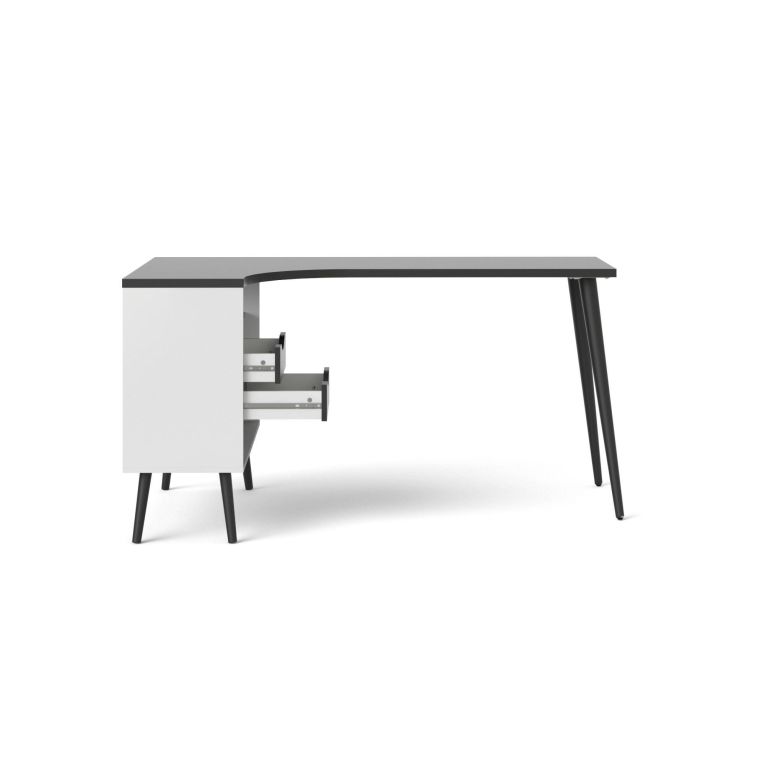 Scrivania lineare bianca e nera 145x81cm con 2 cassetti - Katherine