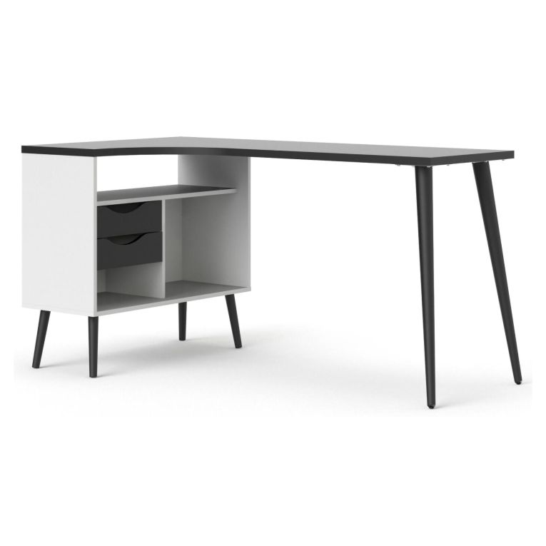 Scrivania lineare bianca e nera 145x81cm con 2 cassetti - Katherine